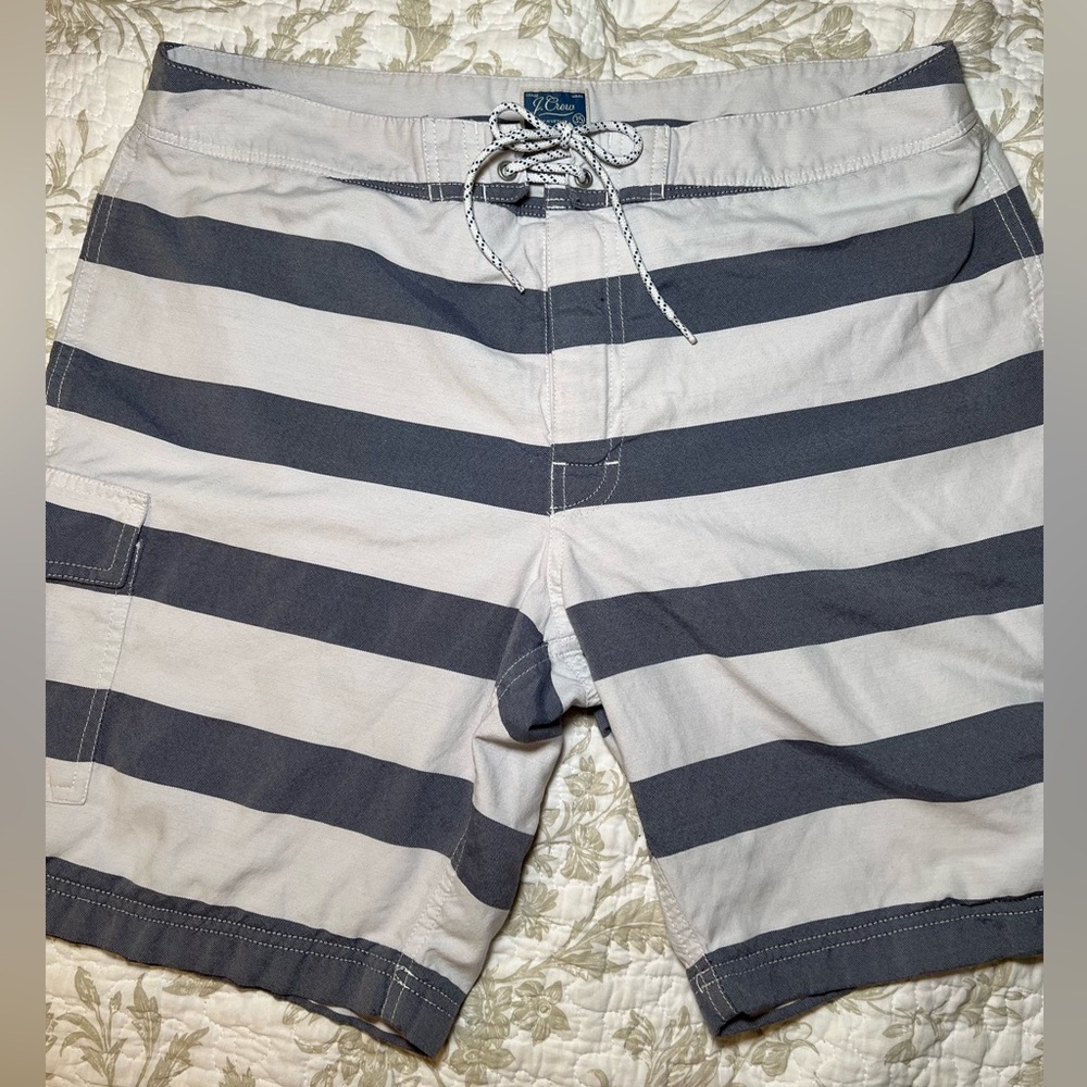 J Crew rugby strip swimsuit bathing suit board shorts size 35 Classic Preppy